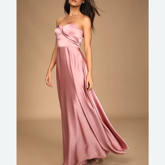 Lulu's Strapless Pink Satin Dress - Picture 1 of 7